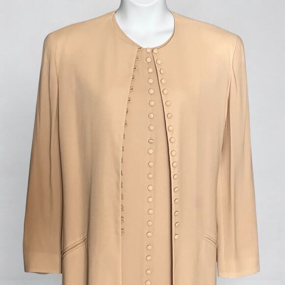 Vintage 80s Jones New York Dress Jacket Set Sz 16 Champagne Mother of Bride Glam - Picture 4 of 12